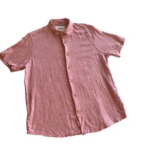 Cabana Fashions Button‎ Down Shirt Women Large Pink Linen Blend Short Sleeve
